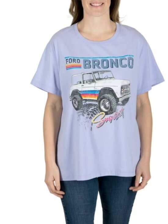 Ford Tops - Ford Bronco Women's Licensed Graphic Short Sleeve ribbed crew neckline T Shirt